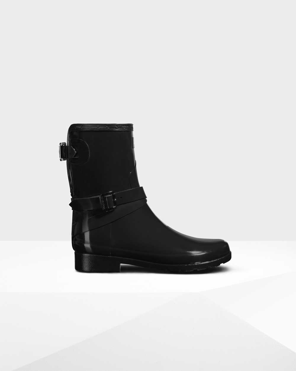 Bottes Ajustables Hunter Femme - Bottes Basses En Caoutchouc Hunter Refined Slim Fit Gloss Noir | AR