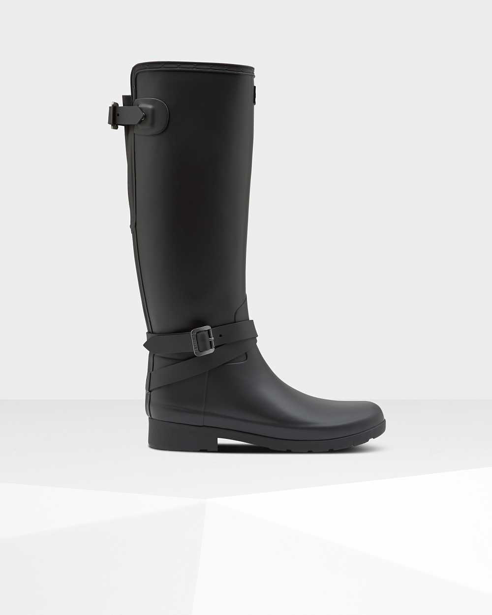 Bottes Ajustables Hunter Femme - Bottes Hautes En Caoutchouc Hunter Refined Slim Fit Noir | LXJN-086