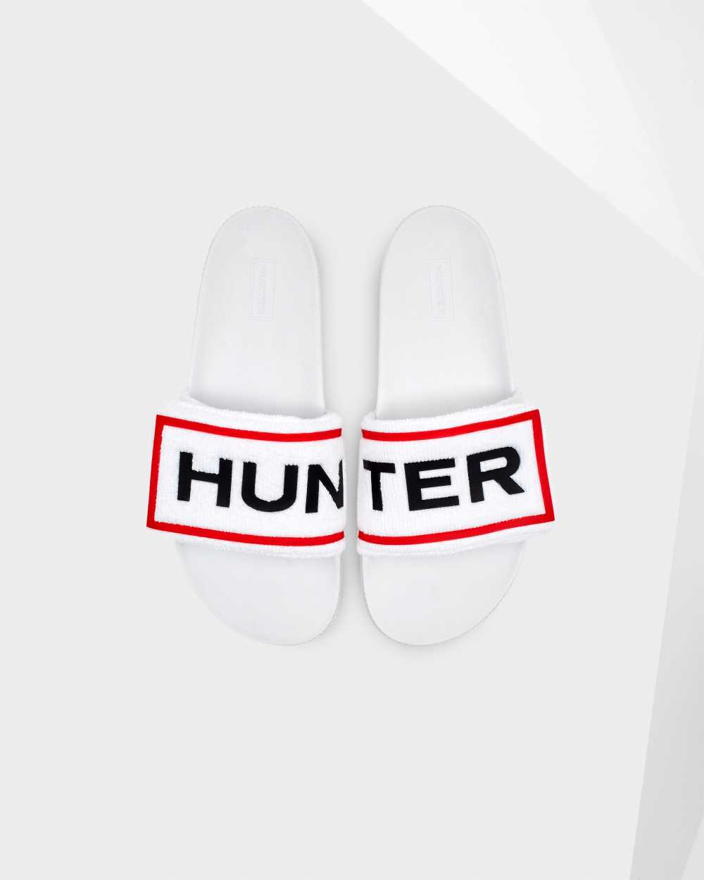 Claquettes Hunter Femme - Claquettes Hunter Original Terry Towelling Logo Blanche | FEDL-93806